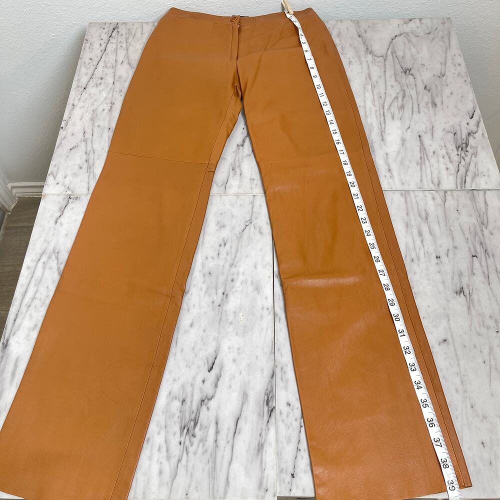 BCBG Max Azria Cognac Leather Pants Size 0 High Rise Straight Leg Real Leather - Picture 8 of 10